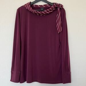 NWOT Ann Taylor burgundy blouse with bow neck, size L